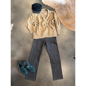 Free People Women's Oversized V-Neck Knit Sweater Cozy Pullover Top